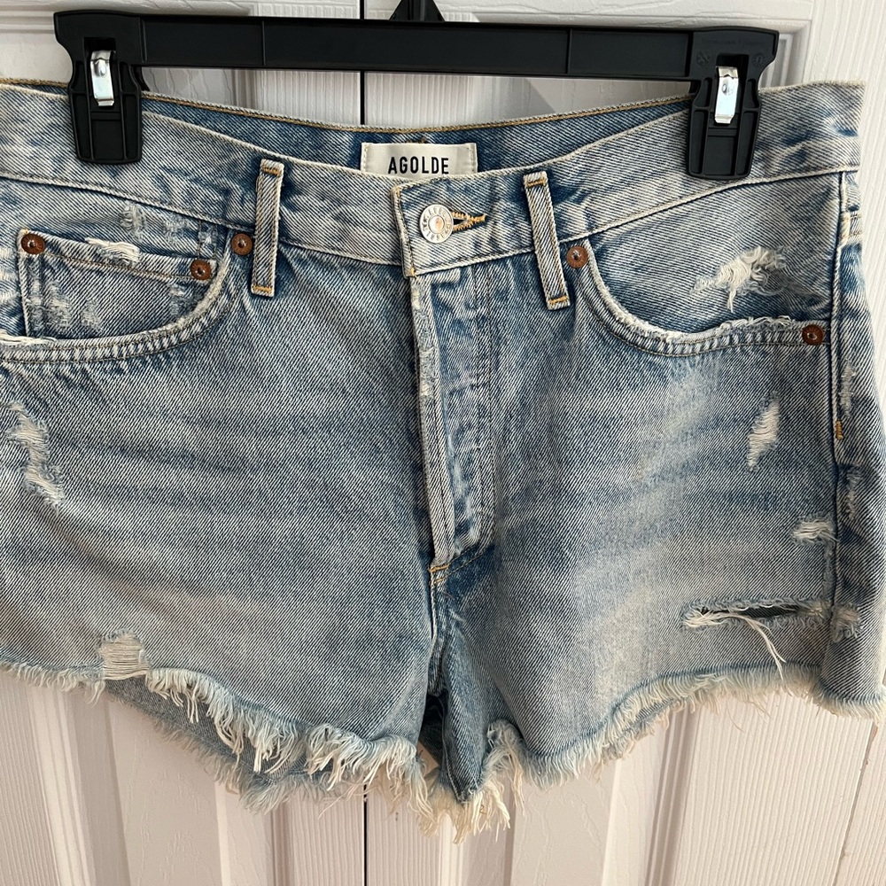 Agolde Blue Jean Shorts Distressed High-Waisted